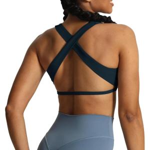 imageAoxjox Womens Workout Sports Bras Square Neck Emma Cross Back Fitness Training Gym Bra Yoga Crop TankBlueberry