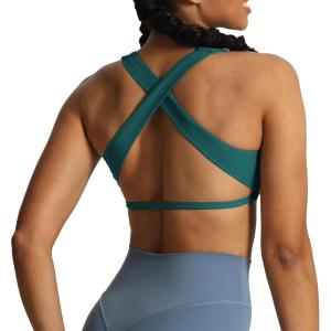 imageAoxjox Womens Workout Sports Bras Square Neck Emma Cross Back Fitness Training Gym Bra Yoga Crop TankDeep Lagoon
