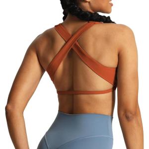 imageAoxjox Womens Workout Sports Bras Square Neck Emma Cross Back Fitness Training Gym Bra Yoga Crop TankEarthy Brown
