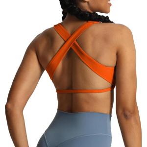 imageAoxjox Womens Workout Sports Bras Square Neck Emma Cross Back Fitness Training Gym Bra Yoga Crop TankFirecracker