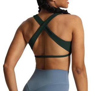 imageAoxjox Womens Workout Sports Bras Square Neck Emma Cross Back Fitness Training Gym Bra Yoga Crop TankForest Green