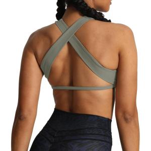 imageAoxjox Womens Workout Sports Bras Square Neck Emma Cross Back Fitness Training Gym Bra Yoga Crop TankGrey