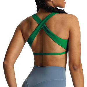 imageAoxjox Womens Workout Sports Bras Square Neck Emma Cross Back Fitness Training Gym Bra Yoga Crop TankJolly Green