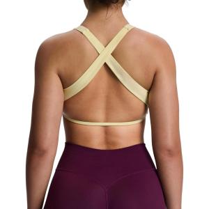 imageAoxjox Womens Workout Sports Bras Square Neck Emma Cross Back Fitness Training Gym Bra Yoga Crop TankPastel Yellow