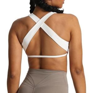 imageAoxjox Womens Workout Sports Bras Square Neck Emma Cross Back Fitness Training Gym Bra Yoga Crop TankWhite
