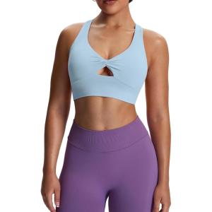 imageAoxjox Womens Workout Sports Bras Twist Front Fitness Training Gym Bra Yoga Crop Lola TankAiry Blue