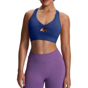 imageAoxjox Womens Workout Sports Bras Twist Front Fitness Training Gym Bra Yoga Crop Lola TankBellwether Blue