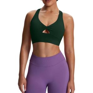imageAoxjox Womens Workout Sports Bras Twist Front Fitness Training Gym Bra Yoga Crop Lola TankForest Green