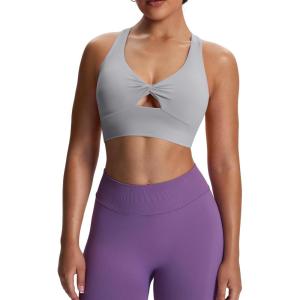 imageAoxjox Womens Workout Sports Bras Twist Front Fitness Training Gym Bra Yoga Crop Lola TankGrey