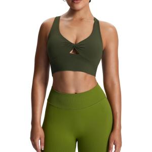 imageAoxjox Womens Workout Sports Bras Twist Front Fitness Training Gym Bra Yoga Crop Lola TankOlive Green