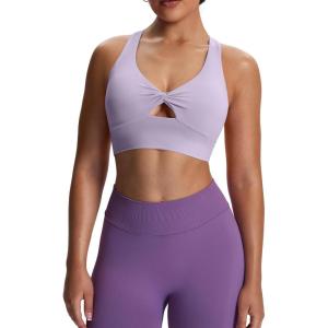 imageAoxjox Womens Workout Sports Bras Twist Front Fitness Training Gym Bra Yoga Crop Lola TankPurple Heather