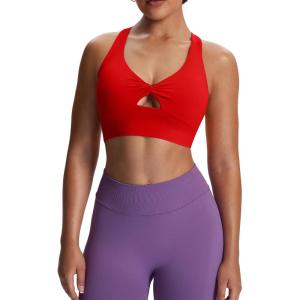 imageAoxjox Womens Workout Sports Bras Twist Front Fitness Training Gym Bra Yoga Crop Lola TankRacing Red