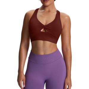imageAoxjox Womens Workout Sports Bras Twist Front Fitness Training Gym Bra Yoga Crop Lola TankRum Raisin