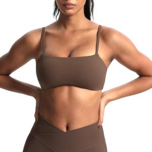 imageAoxjox Womens Define Sculpt Bandeau Bras Workout Curved Training Fitness Running Yoga Crop TankFudge Coffee