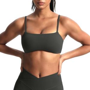 imageAoxjox Womens Define Sculpt Bandeau Bras Workout Curved Training Fitness Running Yoga Crop TankIron Grey