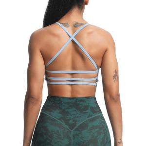imageAoxjox Womens Workout Sports Bras Fitness Amor Low Impact Bra Yoga Crop TankLight Blue