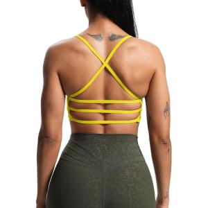 imageAoxjox Womens Workout Sports Bras Fitness Amor Low Impact Bra Yoga Crop TankVibrant Yellow