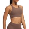 imageAoxjox Womens Workout Sports Bras Fitness MediumHigh Cross Back Sporty Bra Yoga Crop TankFudge Coffee