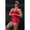 imageAoxjox Womens Workout Sports Bras One Shoulder Caley Asymmetrical Bra Fitness Exercise Gym Yoga Crop Tank TopRacing Red