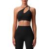 imageAoxjox Womens Workout Sports Bras One Shoulder Caley Asymmetrical Bra Fitness Exercise Gym Yoga Crop Tank TopBlack