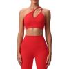 imageAoxjox Womens Workout Sports Bras One Shoulder Caley Asymmetrical Bra Fitness Exercise Gym Yoga Crop Tank TopRacing Red