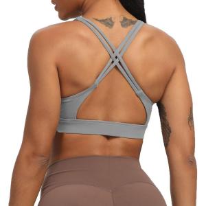 imageAoxjox Womens Workout Sports Bras Fitness MediumHigh Cross Back Sporty Bra Yoga Crop TankGrey