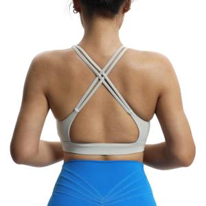 imageAoxjox Womens Workout Sports Bras Fitness MediumHigh Cross Back Sporty Bra Yoga Crop TankMink