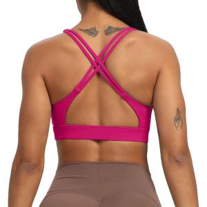 imageAoxjox Womens Workout Sports Bras Fitness MediumHigh Cross Back Sporty Bra Yoga Crop TankRose Red