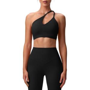 imageAoxjox Womens Workout Sports Bras One Shoulder Caley Asymmetrical Bra Fitness Exercise Gym Yoga Crop Tank TopBlack