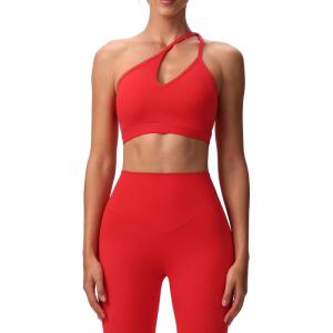 imageAoxjox Womens Workout Sports Bras One Shoulder Caley Asymmetrical Bra Fitness Exercise Gym Yoga Crop Tank TopRacing Red