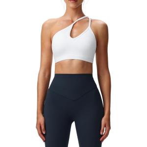 imageAoxjox Womens Workout Sports Bras One Shoulder Caley Asymmetrical Bra Fitness Exercise Gym Yoga Crop Tank TopWhite