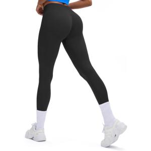 imageAoxjox Womens Impact Seamless Workout Leggings Hidden Scrunch Butt Lifting Low Waist Yoga Pants 26quotBlack Run Small  Size Up