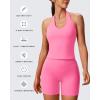 imageAoxjox Womens Sleeveless Hailey Halter Tank Tops Workout Athletics Gym Yoga Curve Longline Crop TopAzalea Pink
