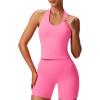 imageAoxjox Womens Sleeveless Hailey Halter Tank Tops Workout Athletics Gym Yoga Curve Longline Crop TopAzalea Pink