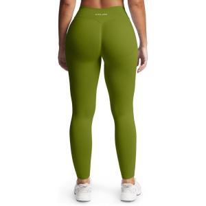 imageAoxjox Womens Impact Seamless Workout Leggings Hidden Scrunch Butt Lifting Low Waist Yoga Pants 24quot26quotMeadow Green