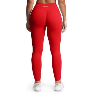 imageAoxjox Womens Impact Seamless Workout Leggings Hidden Scrunch Butt Lifting Low Waist Yoga Pants 24quot26quotRacing Red