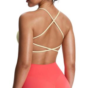 imageAoxjox Womens Workout Sports Bras Fitness Ivy Low Impact Bra Yoga Crop TankPastel Yellow