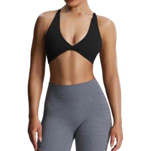 imageAoxjox Womens Workout Sports Bras Fitness Sienna Low Impact Bra Yoga Crop Tank1 Blackrun Small size Up