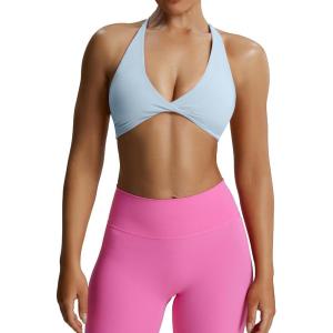 imageAoxjox Womens Workout Sports Bras Fitness Sienna Low Impact Bra Yoga Crop TankAiry Blue