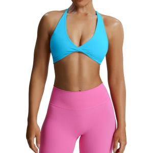 imageAoxjox Womens Workout Sports Bras Fitness Sienna Low Impact Bra Yoga Crop TankAquarius Blue