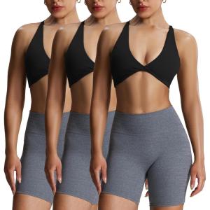imageAoxjox Womens Workout Sports Bras Fitness Sienna Low Impact Bra Yoga Crop TankBlack 3 Pieces Pack