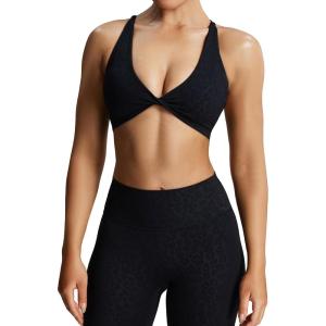 imageAoxjox Womens Workout Sports Bras Fitness Sienna Low Impact Bra Yoga Crop TankBlack Leopard Print