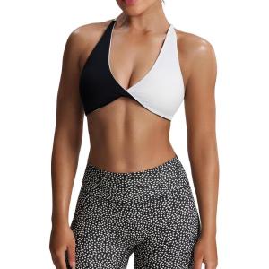 imageAoxjox Womens Workout Sports Bras Fitness Sienna Low Impact Bra Yoga Crop TankBlack and White