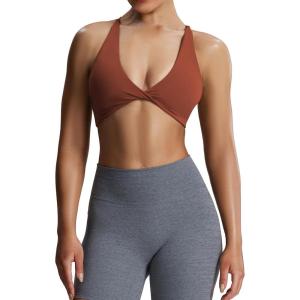 imageAoxjox Womens Workout Sports Bras Fitness Sienna Low Impact Bra Yoga Crop TankCherry Mahogany