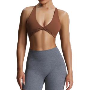 imageAoxjox Womens Workout Sports Bras Fitness Sienna Low Impact Bra Yoga Crop TankDandelion Brown