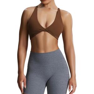 imageAoxjox Womens Workout Sports Bras Fitness Sienna Low Impact Bra Yoga Crop TankDark Brown