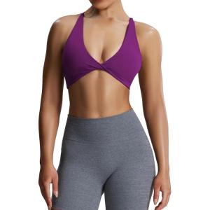 imageAoxjox Womens Workout Sports Bras Fitness Sienna Low Impact Bra Yoga Crop TankDark Purple