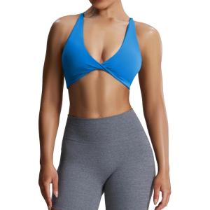 imageAoxjox Womens Workout Sports Bras Fitness Sienna Low Impact Bra Yoga Crop TankDirectoire Blue
