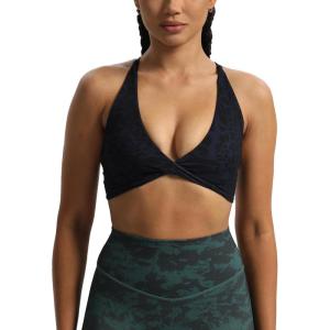 imageAoxjox Womens Workout Sports Bras Fitness Sienna Low Impact Bra Yoga Crop TankMidnight Leaf Print