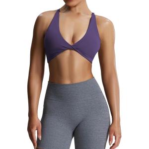 imageAoxjox Womens Workout Sports Bras Fitness Sienna Low Impact Bra Yoga Crop TankMulberry Purple